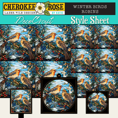 DecoCraft - Elevated Texture - Cherokee Rose - Realistic Stained Glass - Winter Birds -Robins