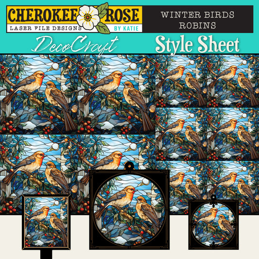 DecoCraft - Elevated Texture - Cherokee Rose - Realistic Stained Glass - Winter Birds -Robins