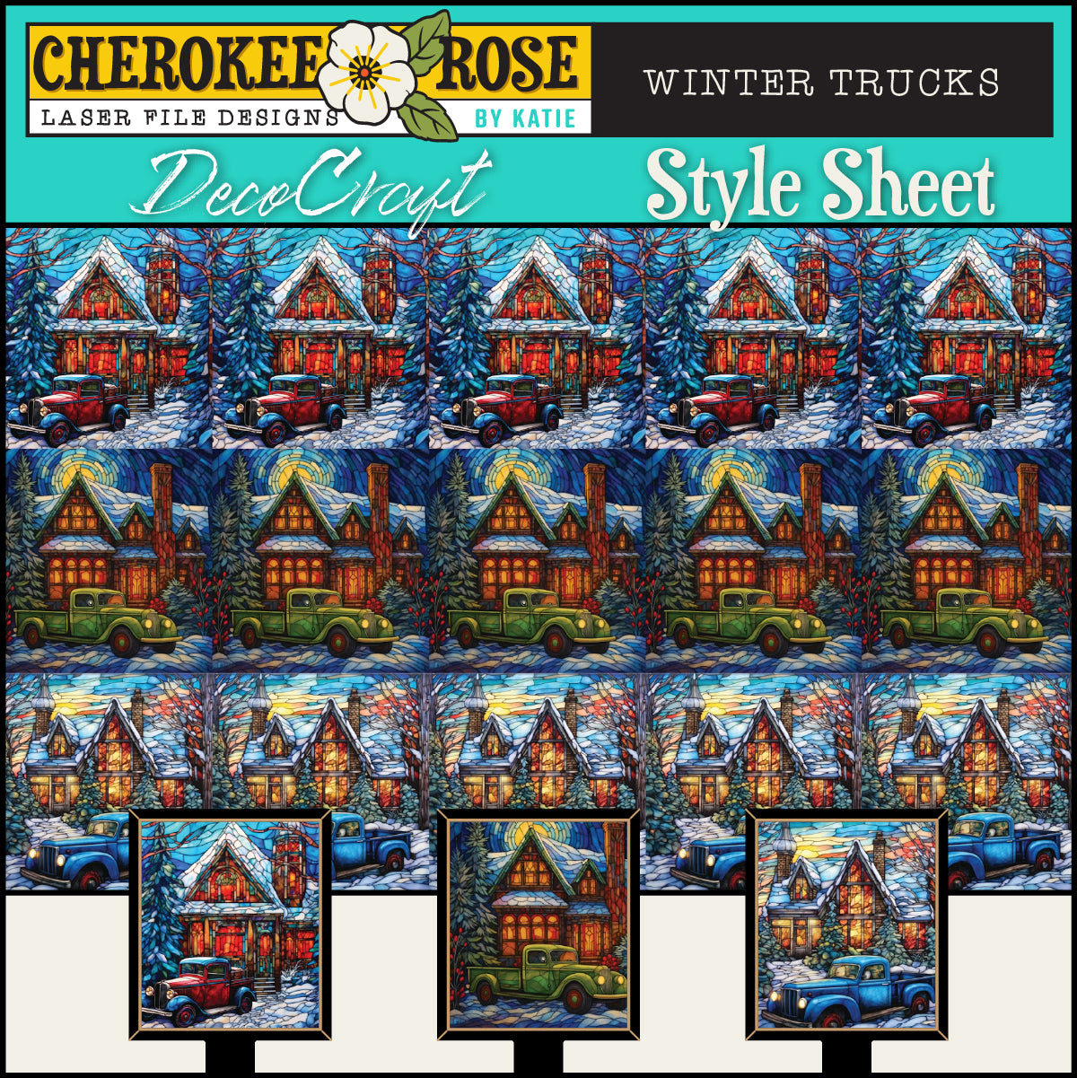 DecoCraft - Elevated Texture - Cherokee Rose - Realistic Stained Glass - Winter Trucks