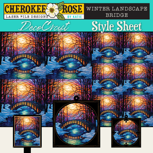 DecoCraft - Elevated Texture - Cherokee Rose - Realistic Stained Glass - Winter Landscape - Bridge