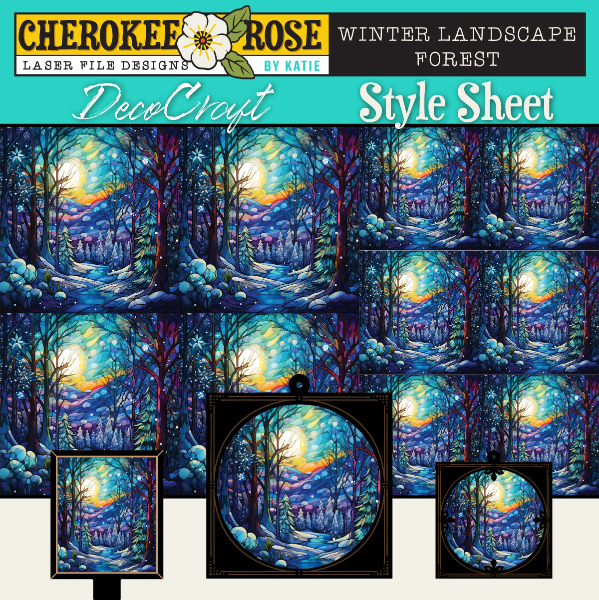 DecoCraft - Elevated Texture - Cherokee Rose - Realistic Stained Glass - Winter Landscape - Winter Forest