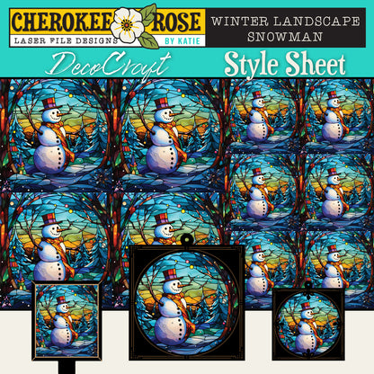 DecoCraft - Elevated Texture - Cherokee Rose - Realistic Stained Glass - Winter Landscape - Snowman