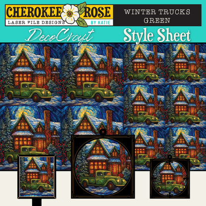 DecoCraft - Elevated Texture - Cherokee Rose - Realistic Stained Glass - Winter Trucks - Green