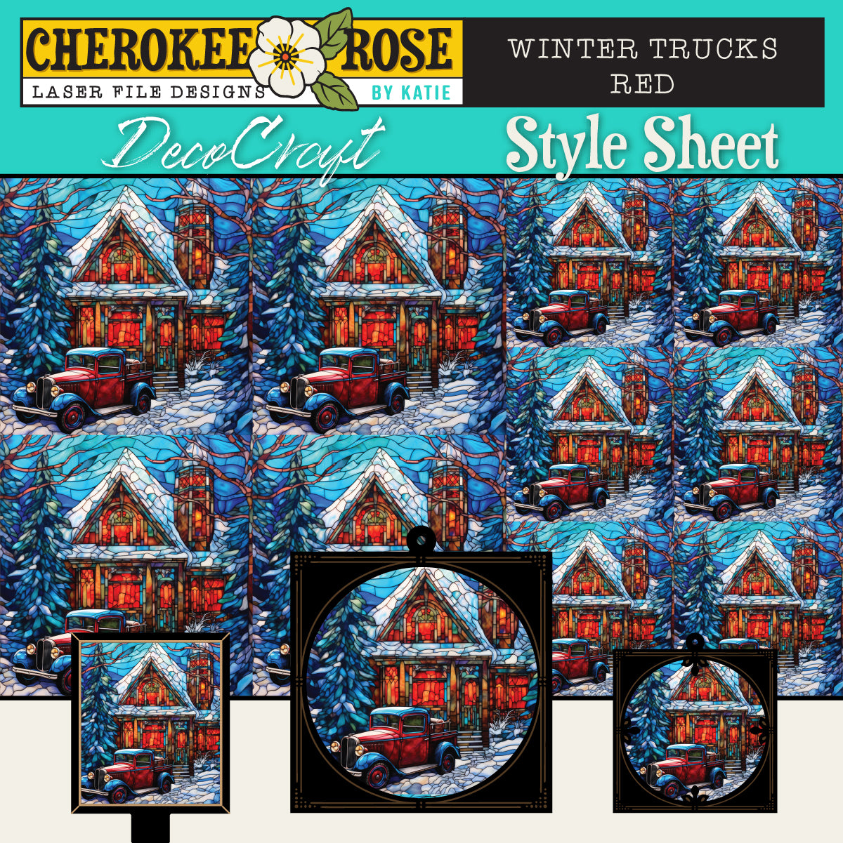 DecoCraft - Elevated Texture - Cherokee Rose - Realistic Stained Glass - Winter Trucks - Red