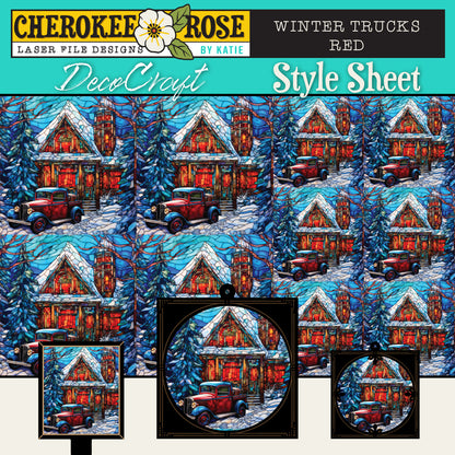 DecoCraft - Elevated Texture - Cherokee Rose - Realistic Stained Glass - Winter Trucks - Red