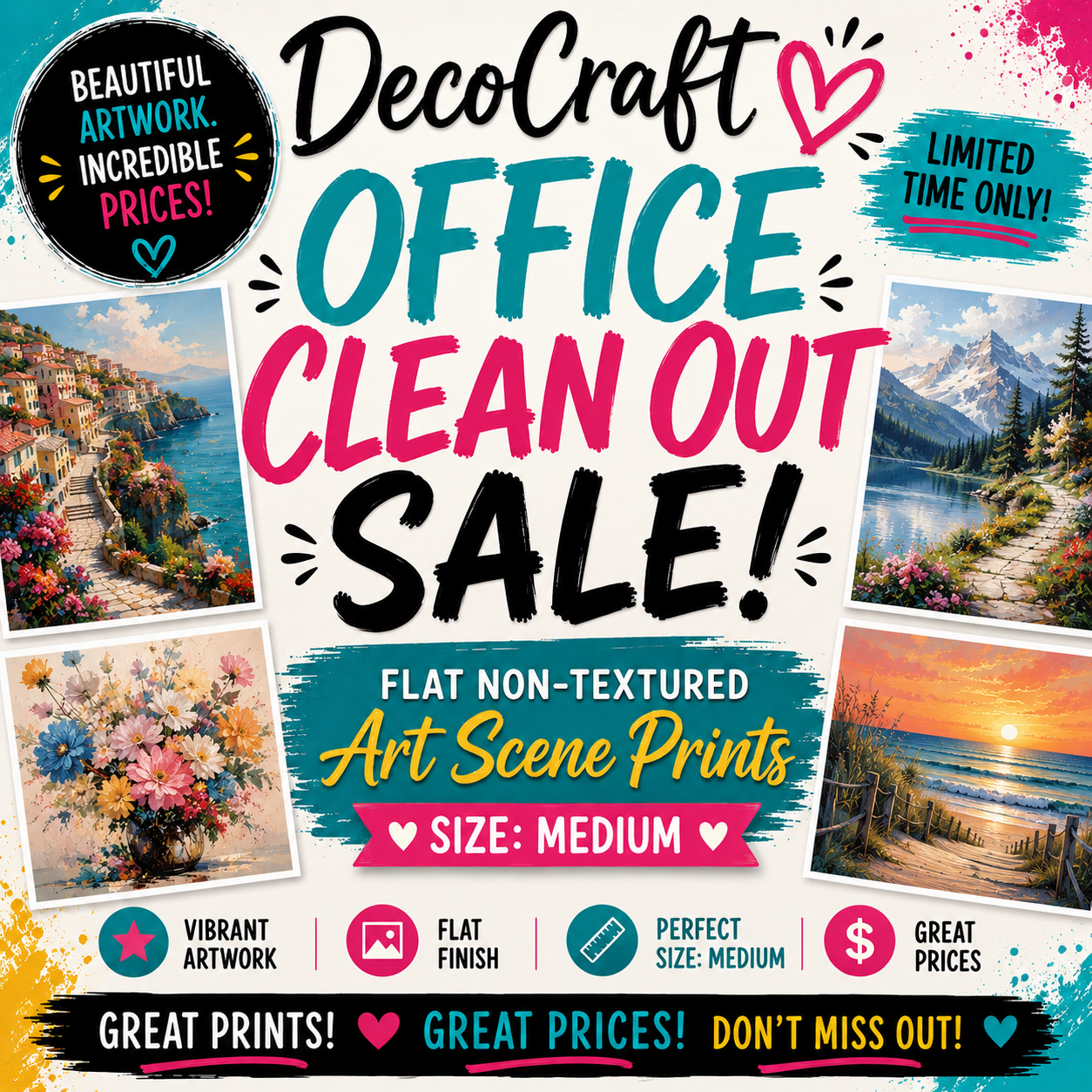 DecoCraft - Office Clean Out - Flat Non-Textured Medium Scenic Tile Prints - Multiple Bundles Available