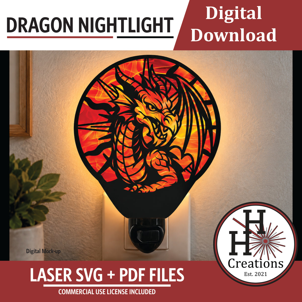 Dragon Nightlight SVG File | Laser Cut Digital Download