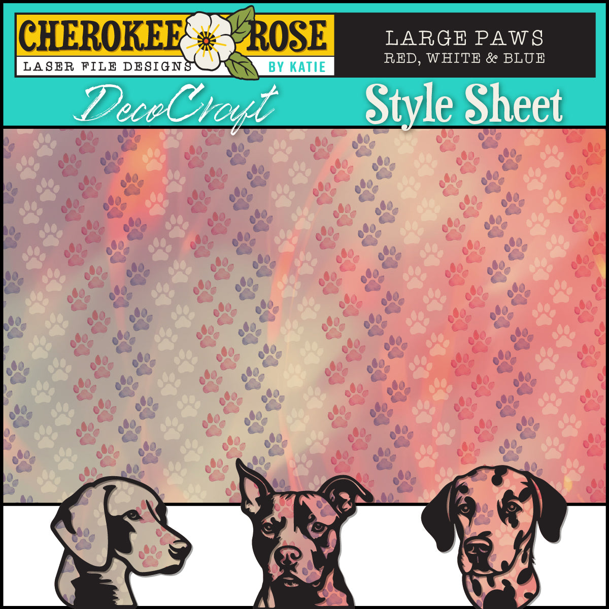DecoCraft - Cherokee Rose - Style Sheet - Red, White, & Blue Paws (Large)
