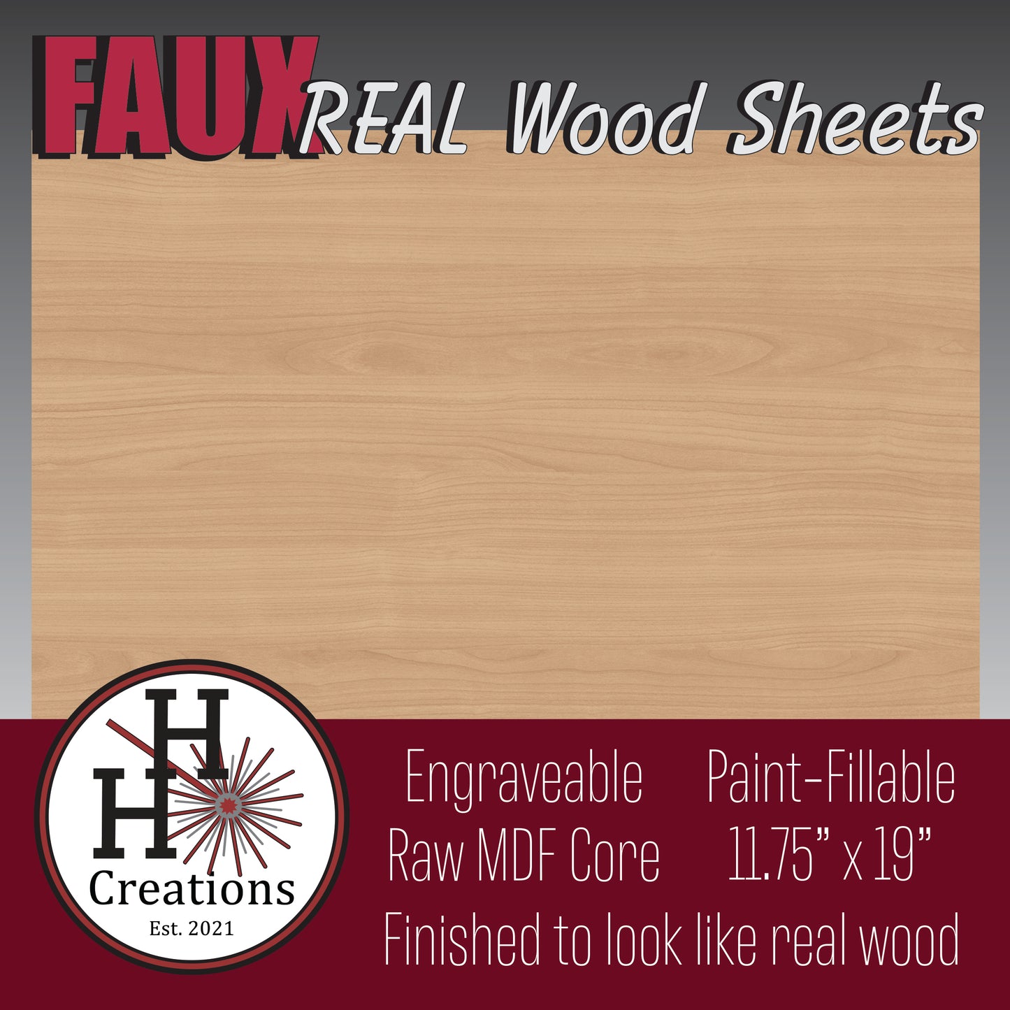 1/8" - Faux-Real Clear Coated Wood - Light Cherry - 11.75" x 19"