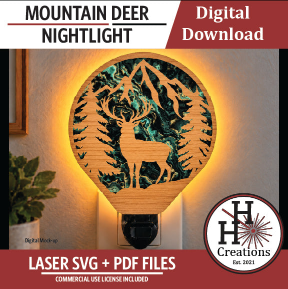 Mountain Deer Nightlight SVG File | Laser Cut Digital Download