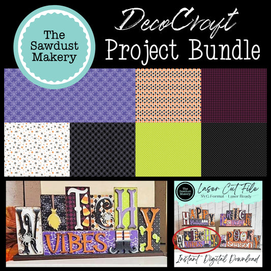 DecoCraft - The Sawdust Makery- Project Bundle- Witchy Vibes 6 letter Mini Word Block - 4 Sheets