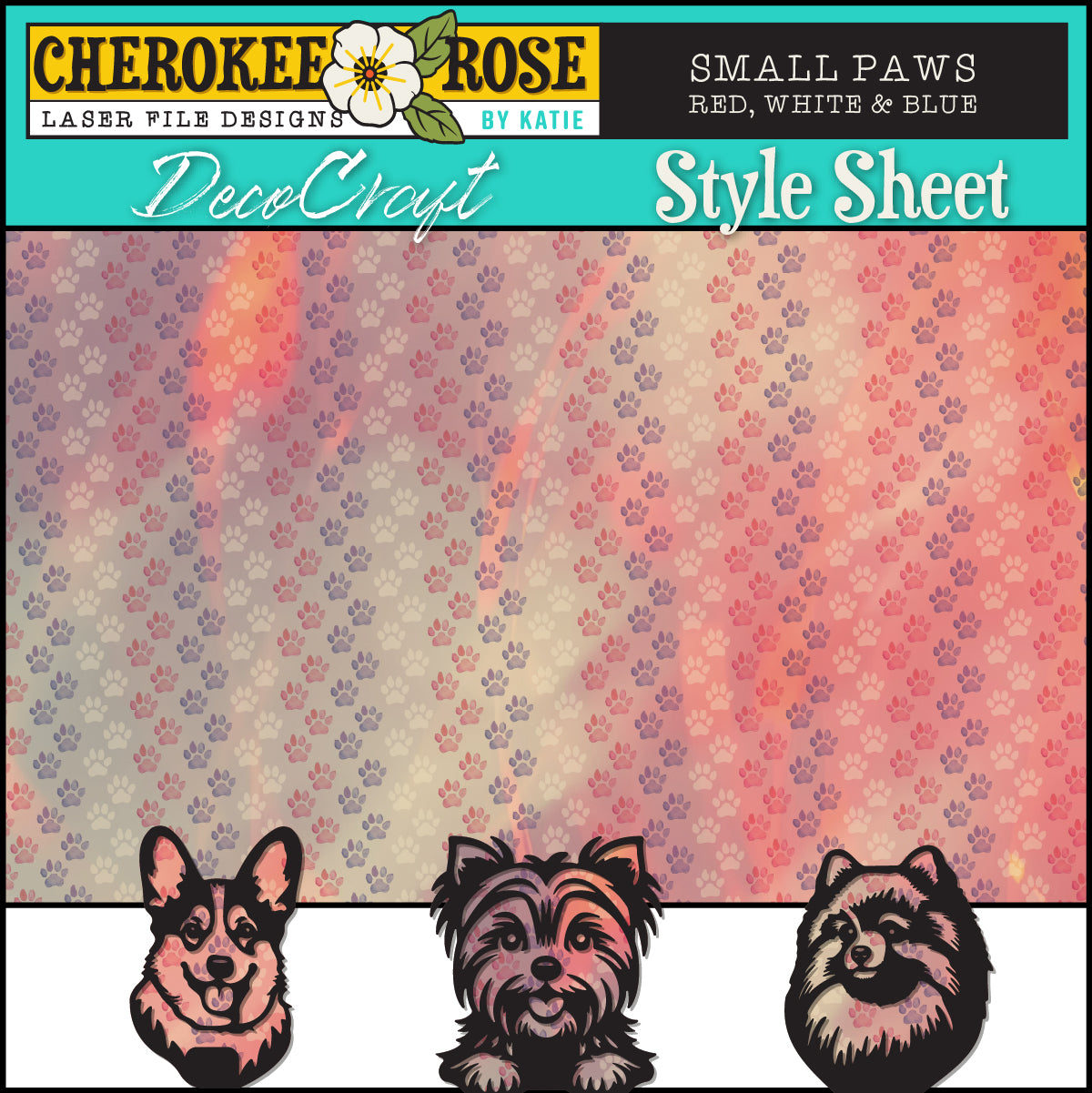 DecoCraft - Cherokee Rose - Style Sheet - Red, White, & Blue Paws (Small)