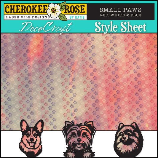 DecoCraft - Cherokee Rose - Style Sheet - Red, White, & Blue Paws (Small)