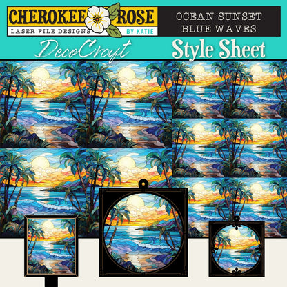DecoCraft - Elevated Texture - Cherokee Rose - Realistic Stained Glass - Ocean Sunset - Blue Waves