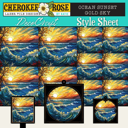 DecoCraft - Elevated Texture - Cherokee Rose - Realistic Stained Glass - Ocean Sunset - Golden Sky