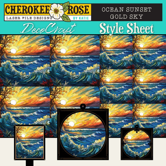 DecoCraft - Elevated Texture - Cherokee Rose - Realistic Stained Glass - Ocean Sunset - Golden Sky